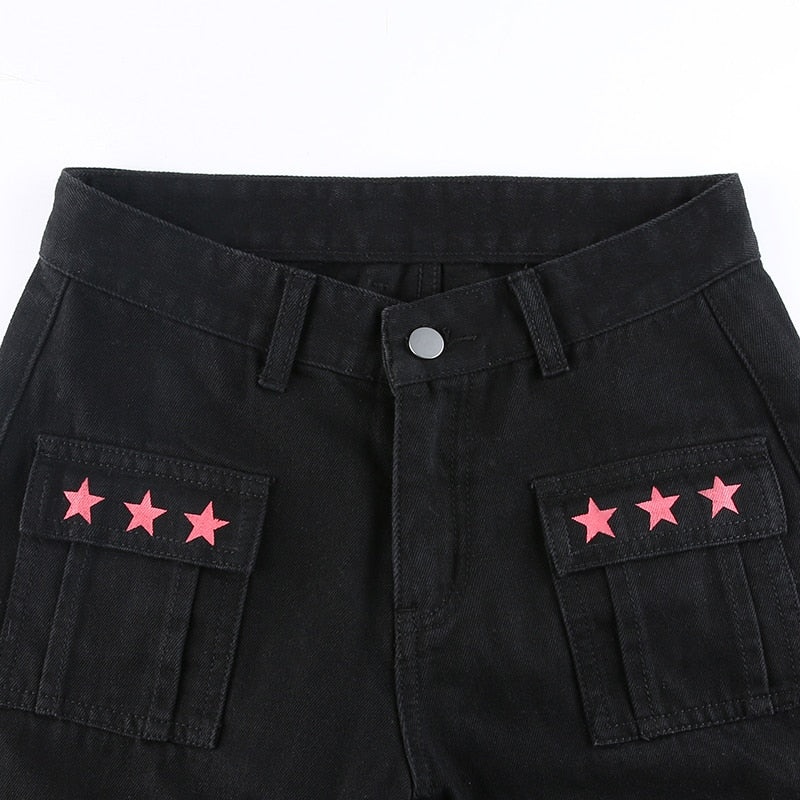 Punk Y2k Grunge Black and Pink Low Waist Denim Pants