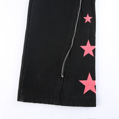 Punk Y2k Grunge Black and Pink Low Waist Denim Pants