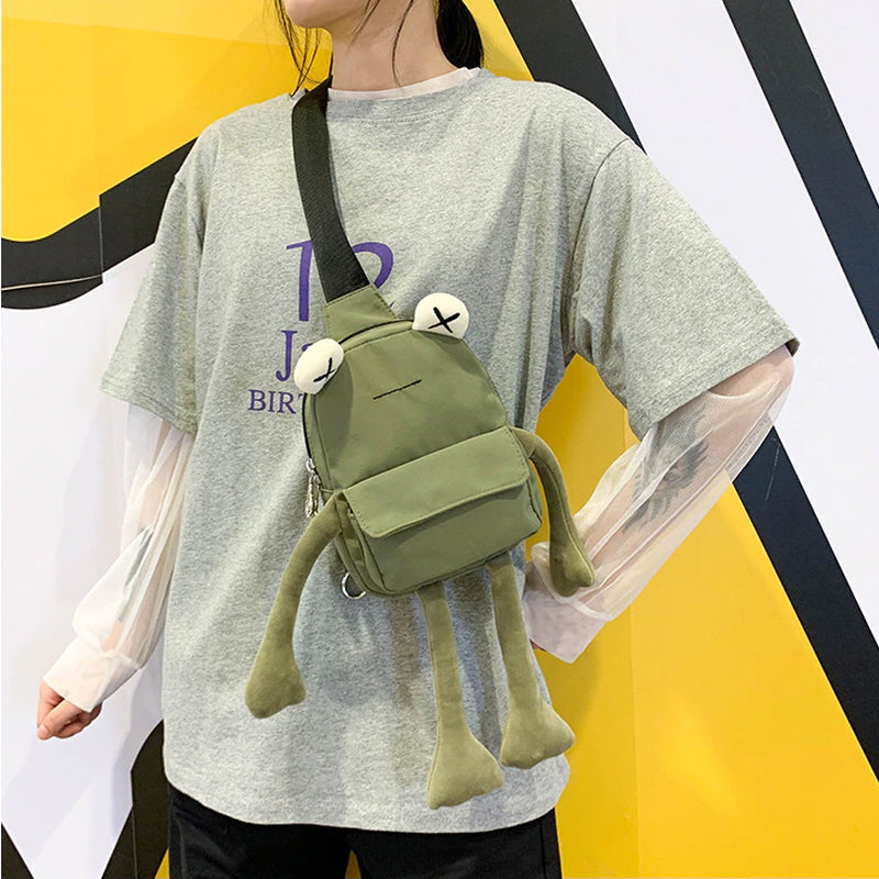 Cute Frog Zipper Canvas Crossboby Bag