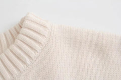 Fall Winter Striped Long Sleeve Crew Neck Ribbed Knit Side Slit Pullover Sweater Jumper