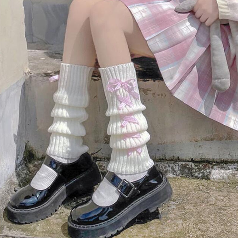 Girls Knitted Leg Warmers Cover Student Lolita Loose Boot Socks Stockings