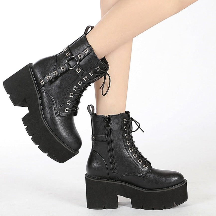 Platform Boots Ankle Boots Goth Chunky Heel Combat Boots Lace Up Zip Knight Booties