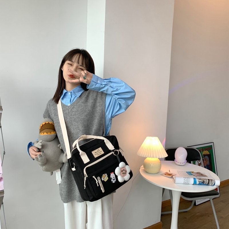 Preppy Style Floral Schoolbag Multifunction Backpack