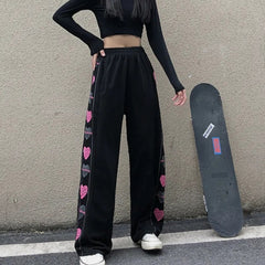 Pink Heart Pants High Waisted Straight Leg Girls Fashion