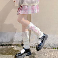 Girls Knitted Leg Warmers Cover Student Lolita Loose Boot Socks Stockings