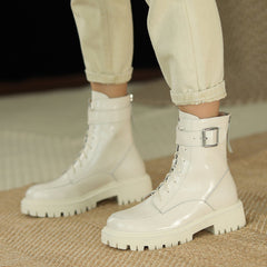 Leather Combat Winter Fleece Lined Snow Boots