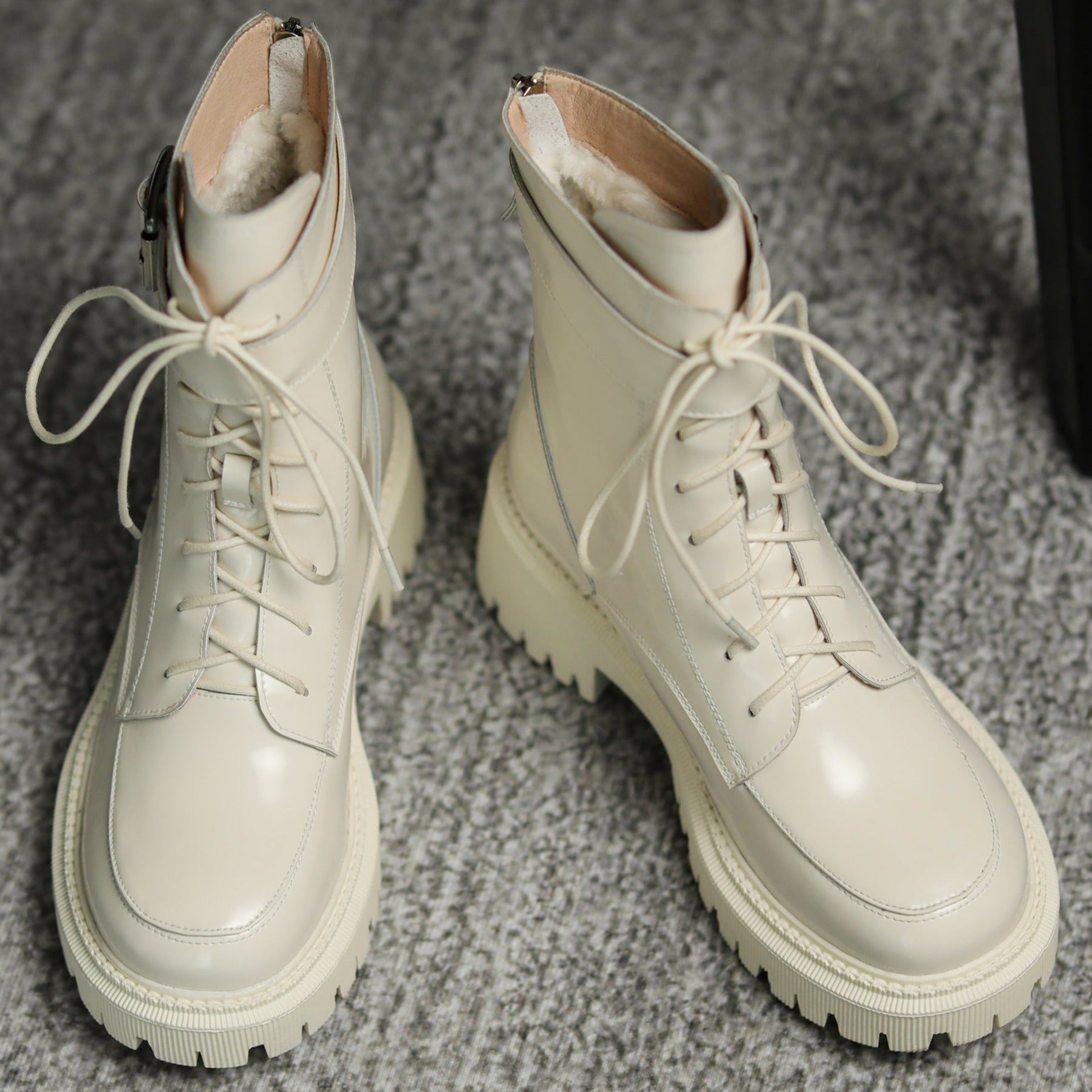 Leather Combat Winter Fleece Lined Snow Boots