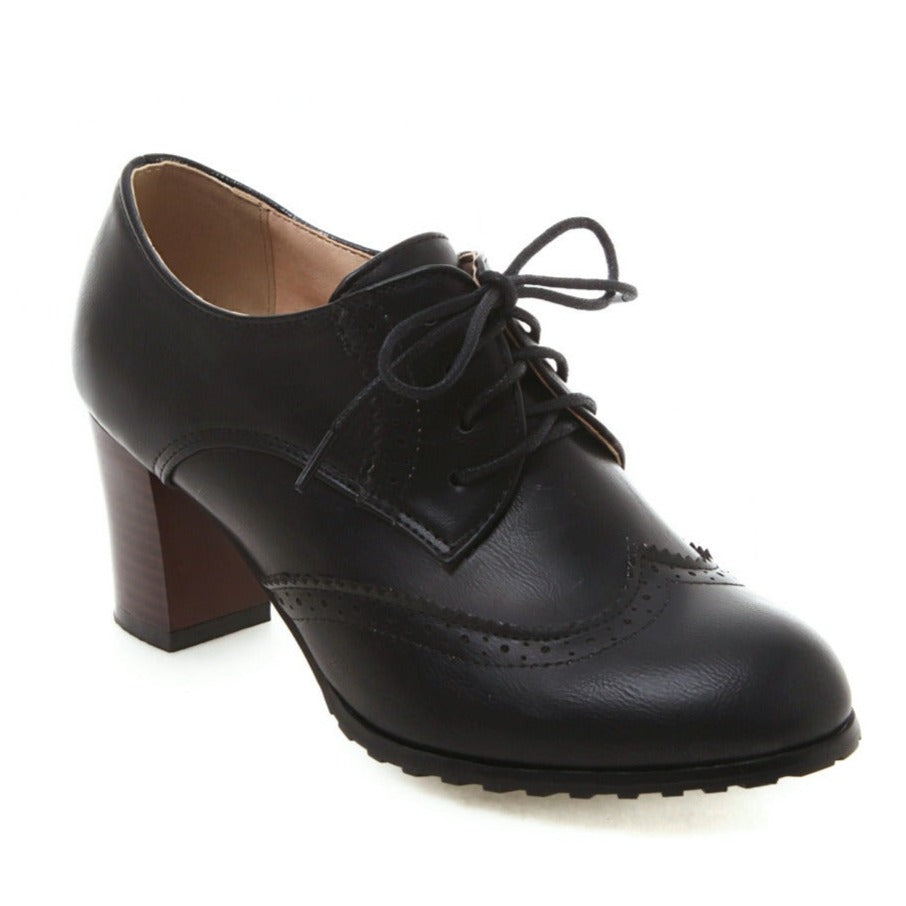 Women's Oxford Shoes Carved Medium Heel Lace-up Boot