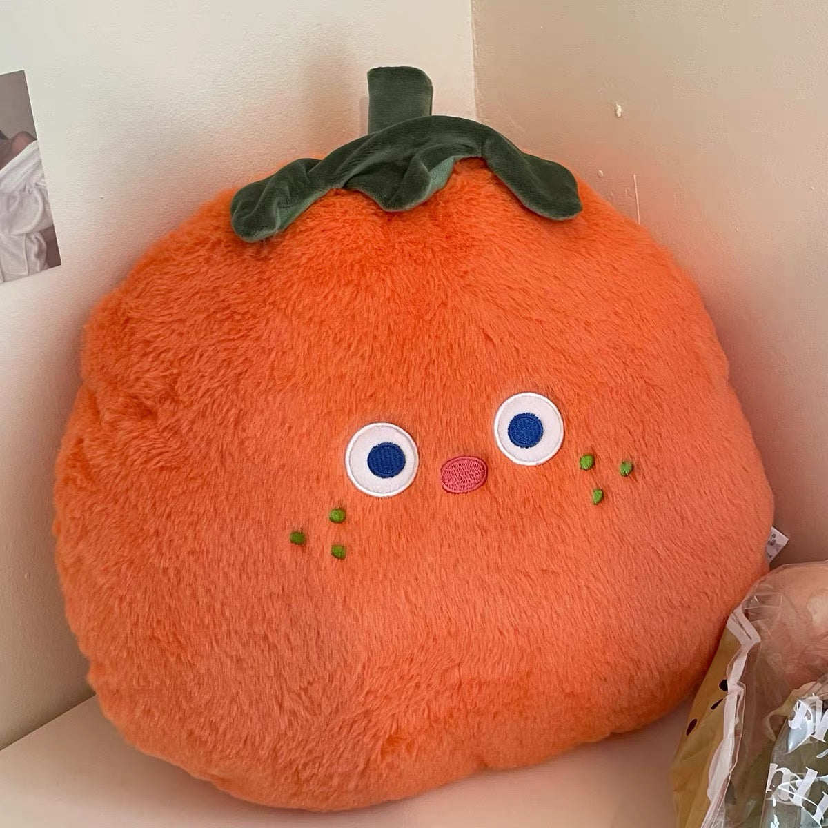 Cute Surprised Shocked Tangerine Orange & Peachy Plush Cushion