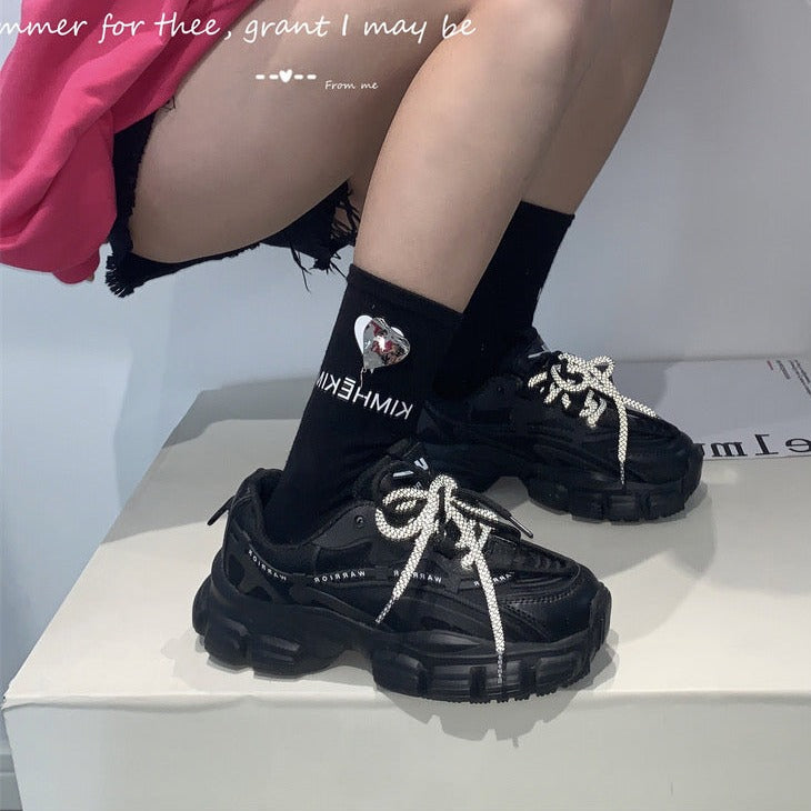 Fashionable Platform Daddy Black Sneakers