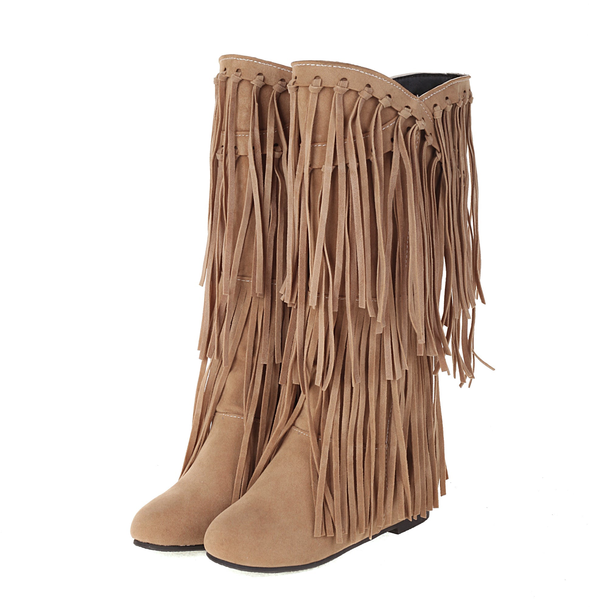 Women's Suede Fringe Boots Inside Booster Mid Length Boots