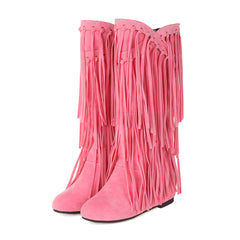 Women's Suede Fringe Boots Inside Booster Mid Length Boots