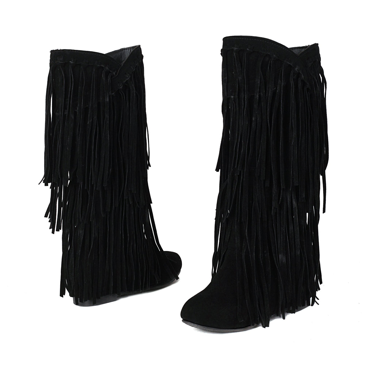 Women's Suede Fringe Boots Inside Booster Mid Length Boots