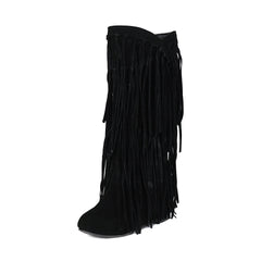 Women's Suede Fringe Boots Inside Booster Mid Length Boots