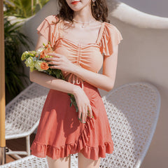 Sweet Square Collar Flouncing One-Piece Swimwear
