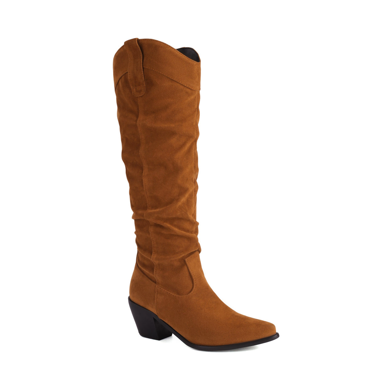 Western Boot Block Heel Suede Scrunch Knee Boot