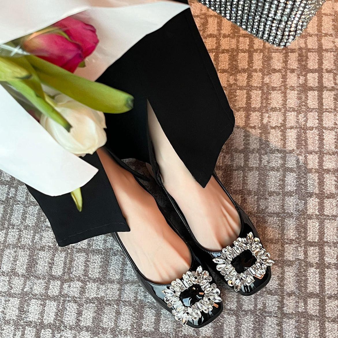 Summer Rhinestones Square Toe Daily Sandals