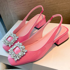 Summer Rhinestones Square Toe Daily Sandals