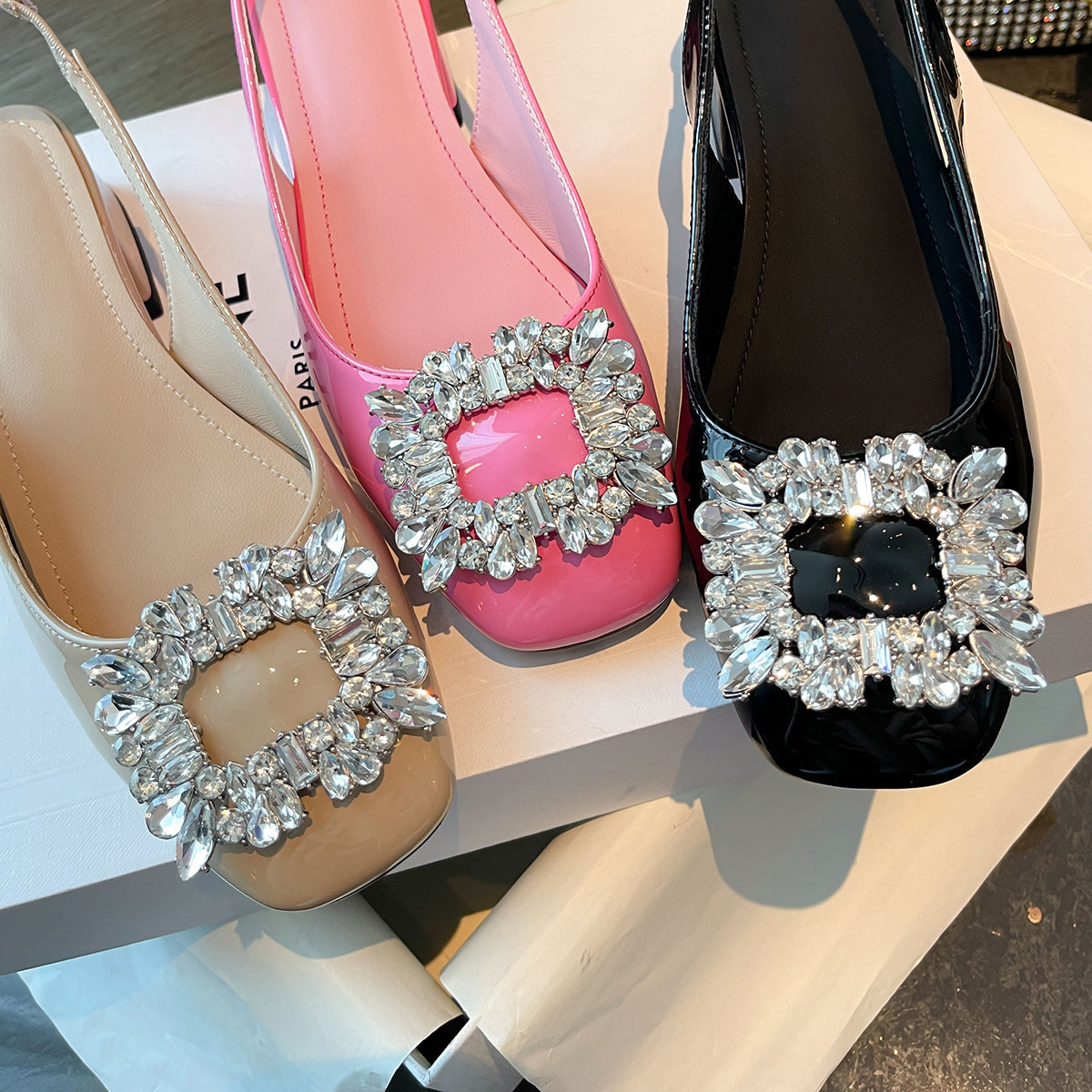 Summer Rhinestones Square Toe Daily Sandals