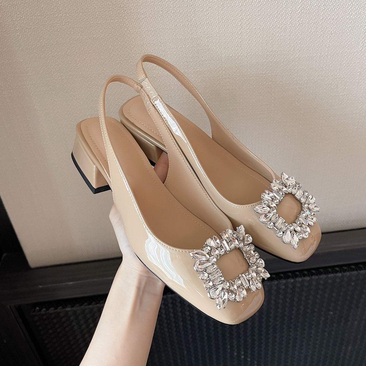 Summer Rhinestones Square Toe Daily Sandals