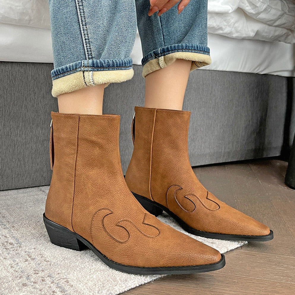 Western Cowboy Style Pointed Toe Boots for Zip Ankle Booties