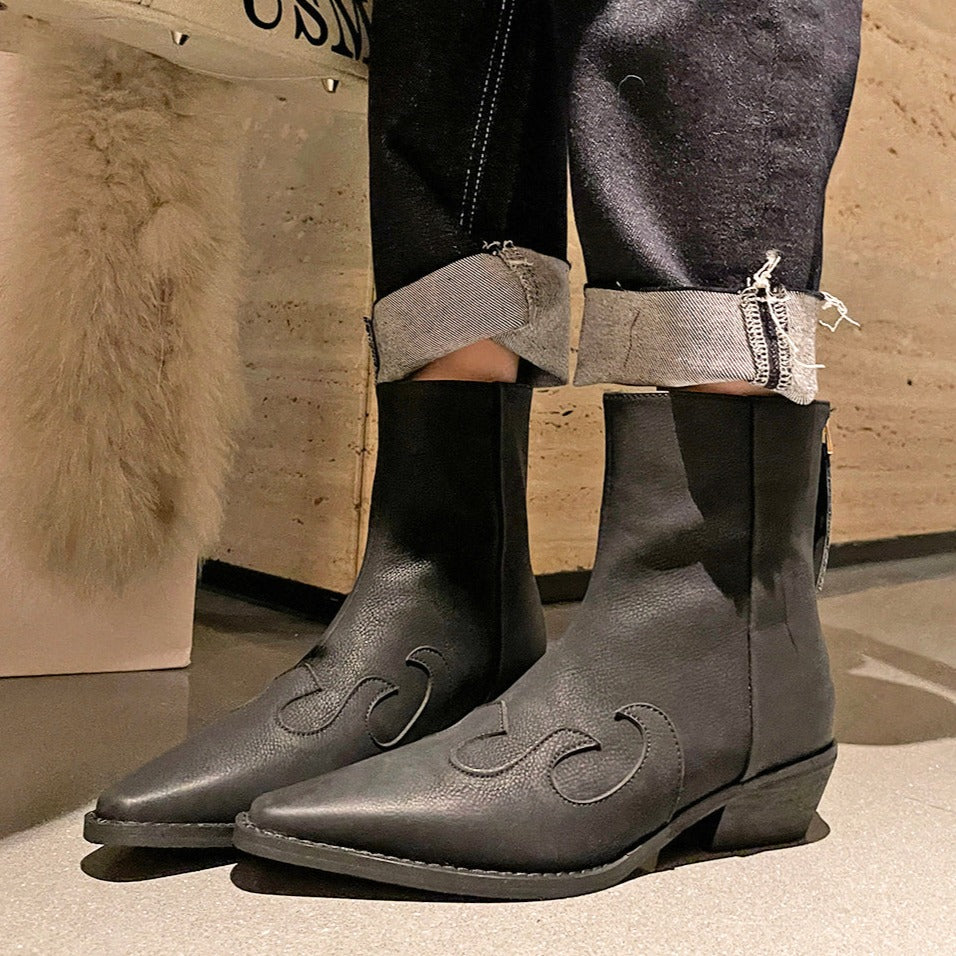 Western Cowboy Style Pointed Toe Boots for Zip Ankle Booties