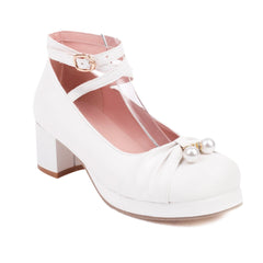 Cute Pearl Cross Strap Lolita Japanese Mary Jane Shoes