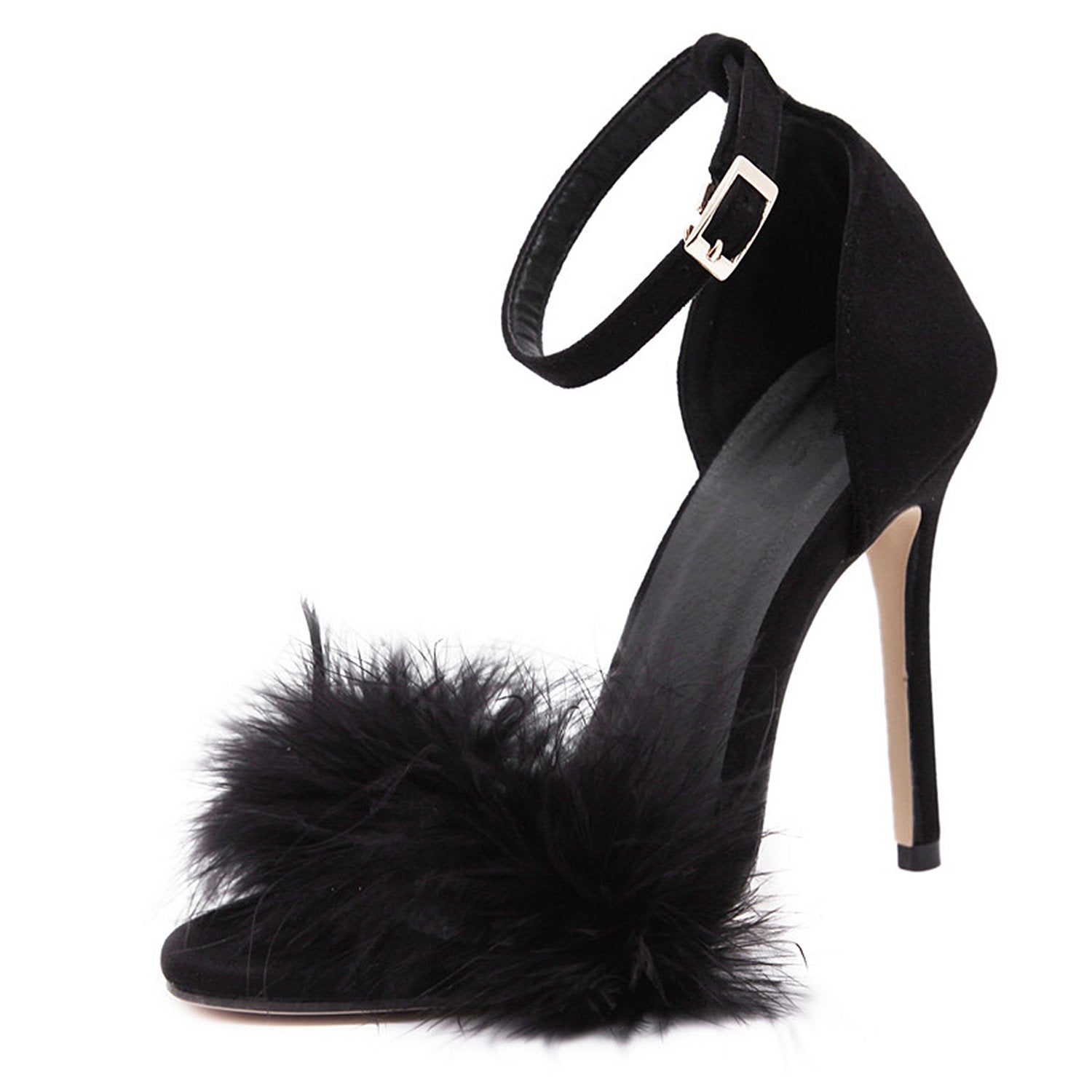 Sexy High Heels Buckle Fur Sandals