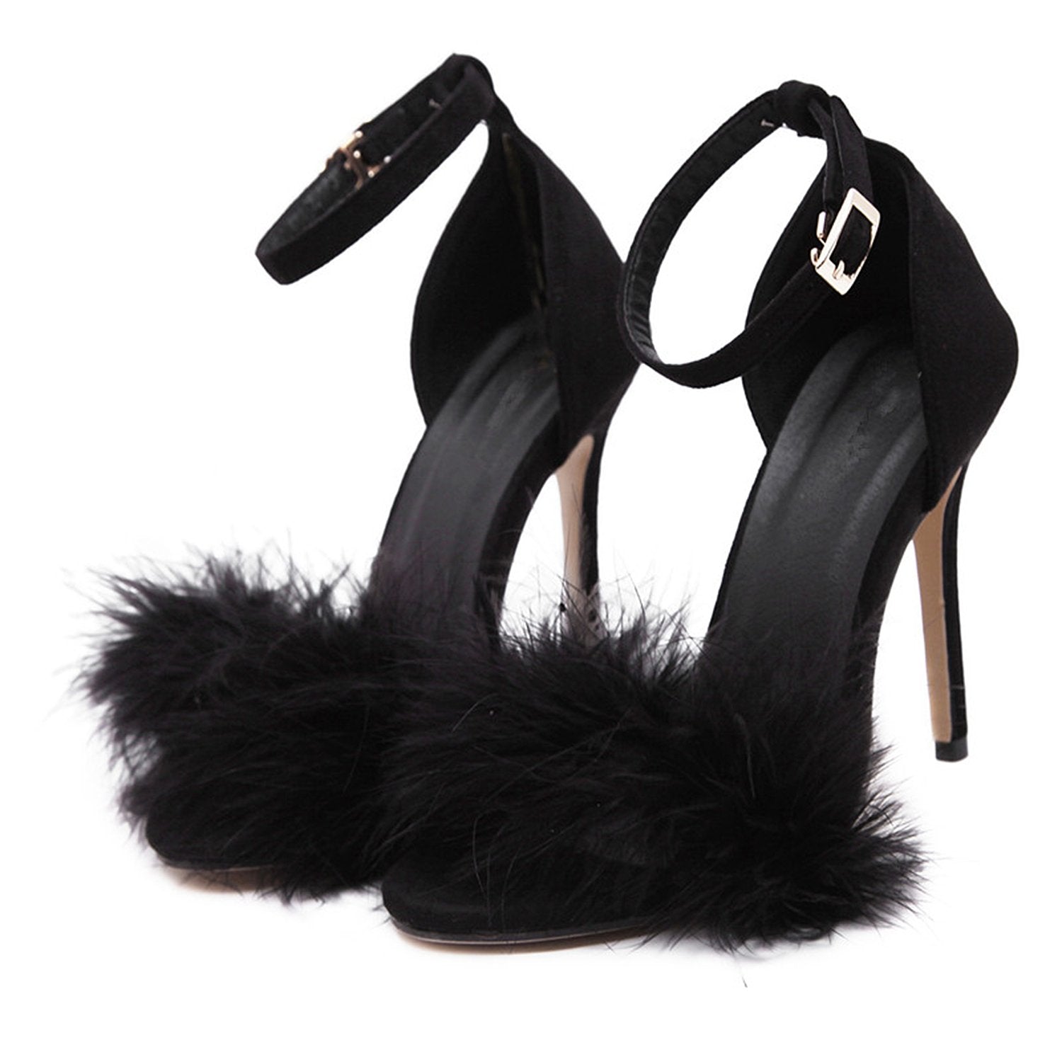 Sexy High Heels Buckle Fur Sandals