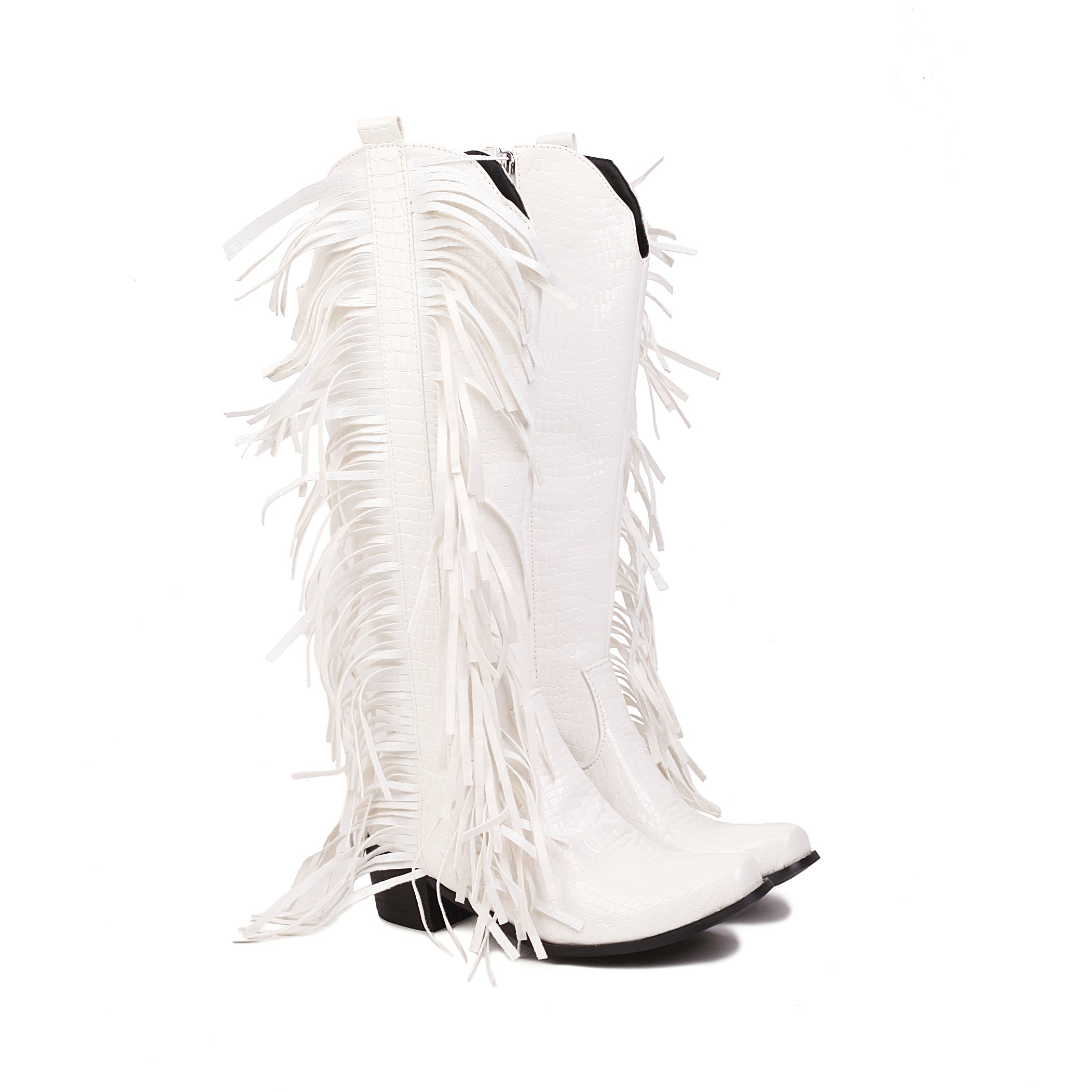 Zipper Pattern Fringe Western Cowboy Boots