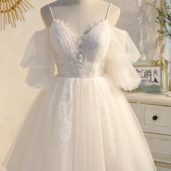Vestidos de fiesta de princesa con tirantes finos, escote en V, encaje y tul 