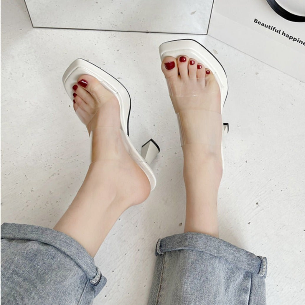 Clear Sandals Square Toe High Heels