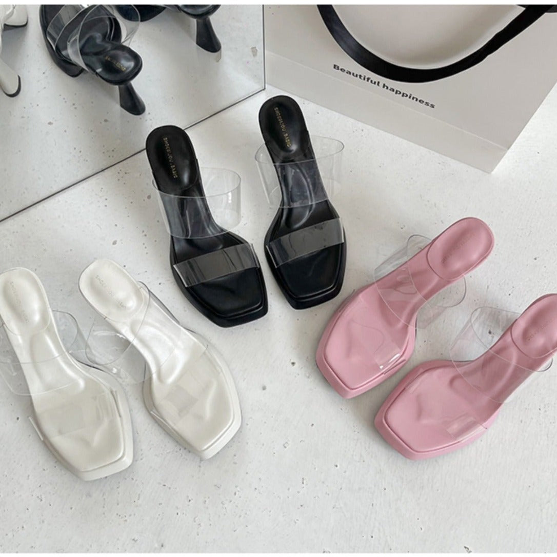 Clear Sandals Square Toe High Heels