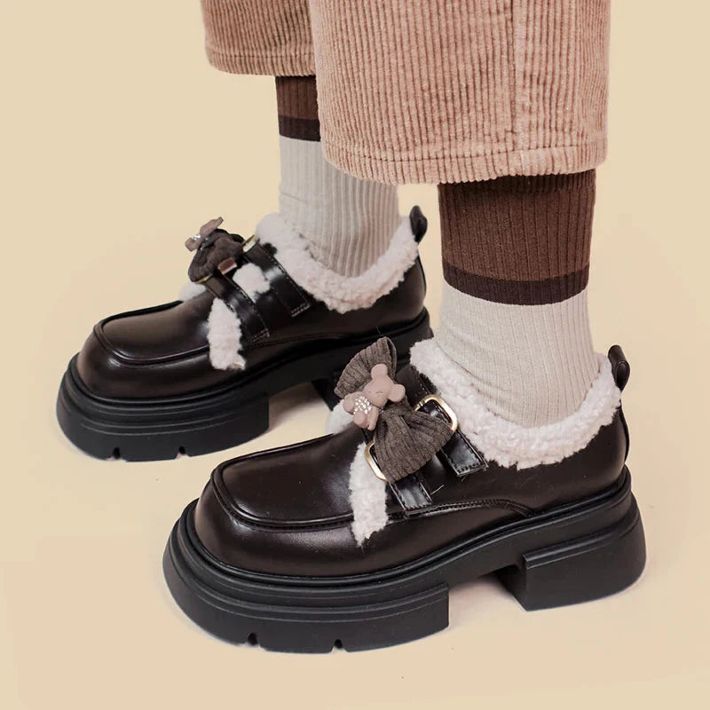 Zapatos Oxford con plataforma de osito de peluche kawaii