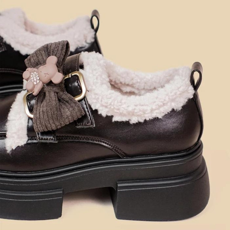 Zapatos Oxford con plataforma de osito de peluche kawaii