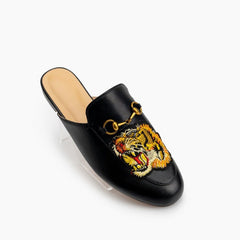 Leather Tiger Pattern Slippers Mules