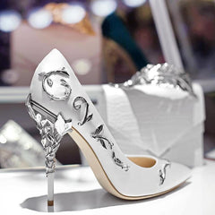 Flower Heel Wedding Shoes Elegant Silk High Heels Pumps