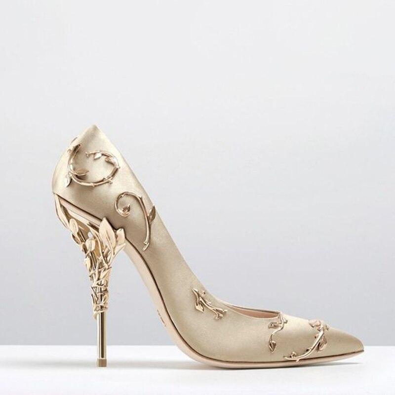 Flower Heel Wedding Shoes Elegant Silk High Heels Pumps