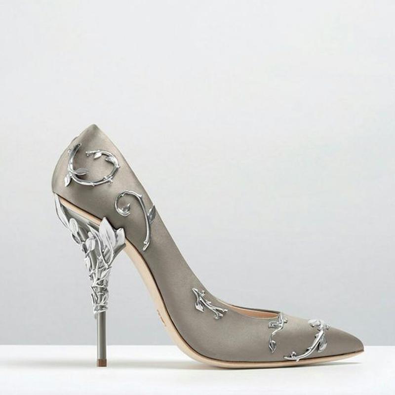 Flower Heel Wedding Shoes Elegant Silk High Heels Pumps