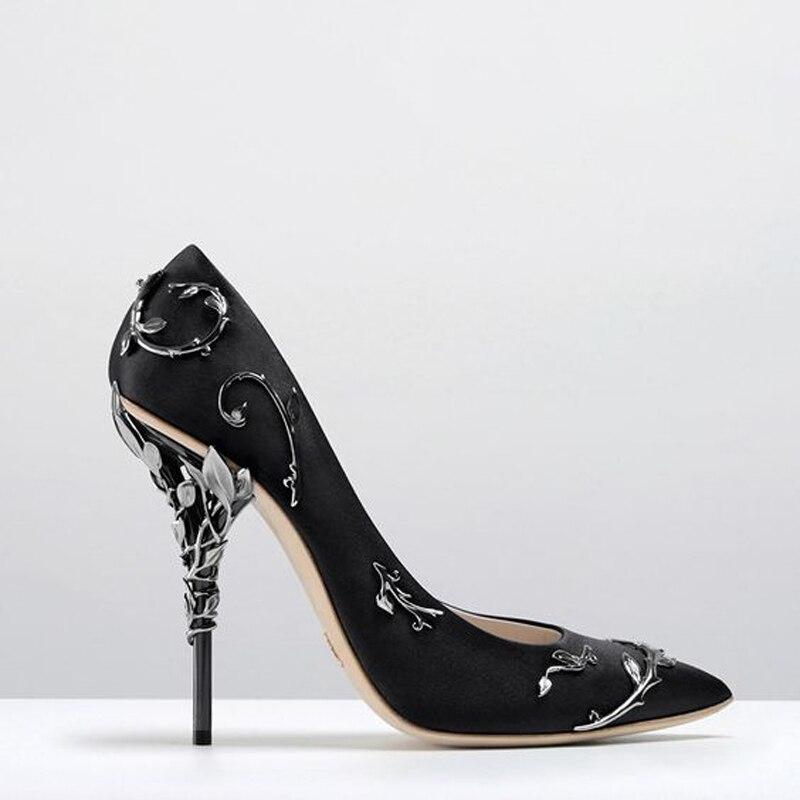 Flower Heel Wedding Shoes Elegant Silk High Heels Pumps