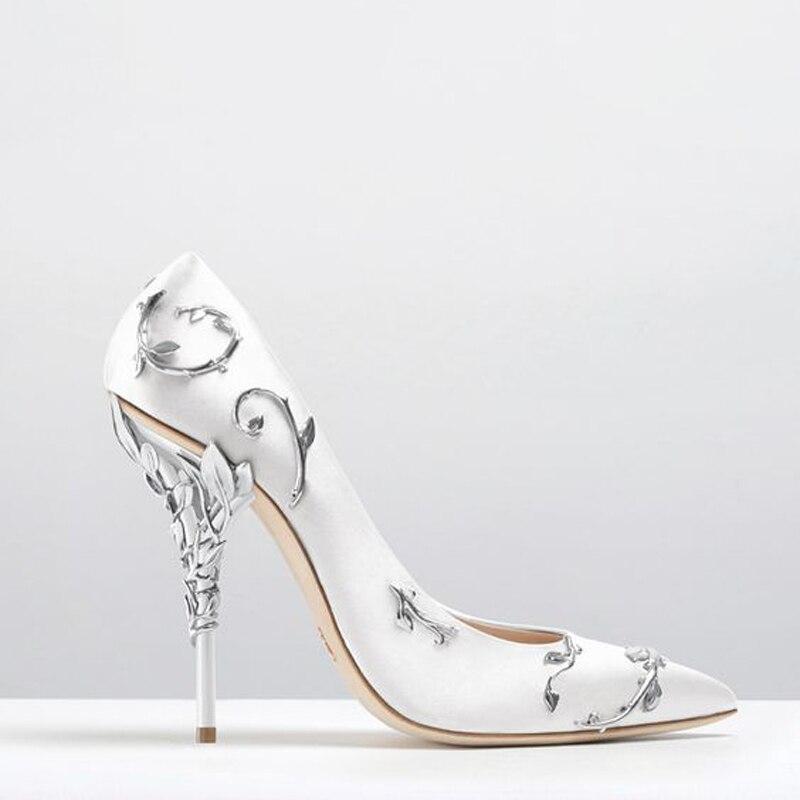 Flower Heel Wedding Shoes Elegant Silk High Heels Pumps