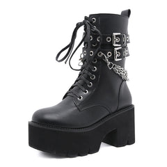 Metal Chain Buckle Strap Platform Boots