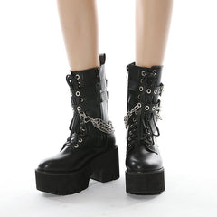 Metal Chain Buckle Strap Platform Boots
