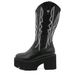 Gothic Platform Embroidery Mid-Calf Boots