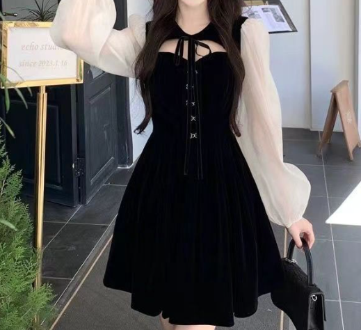 Kpop Velvet Black Party Dress