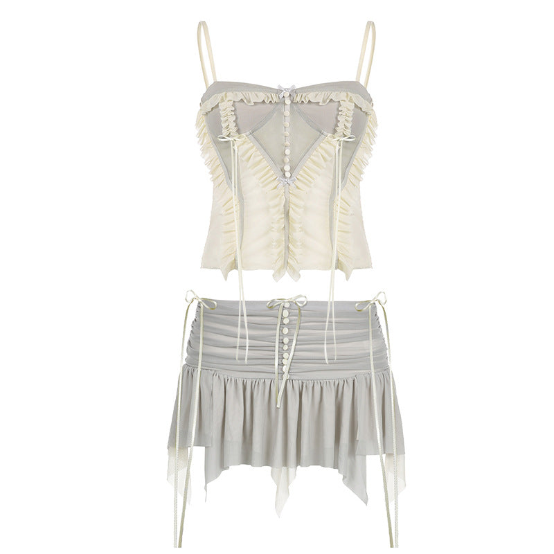 Mesh 3D Gradient Lace Suspender Top