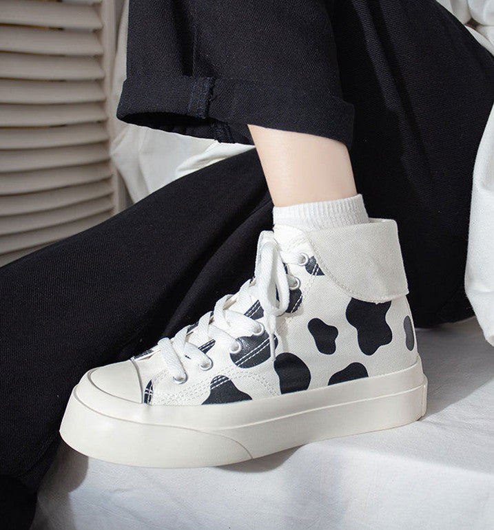 Cute High Top Milk Cows Canvas Shoes