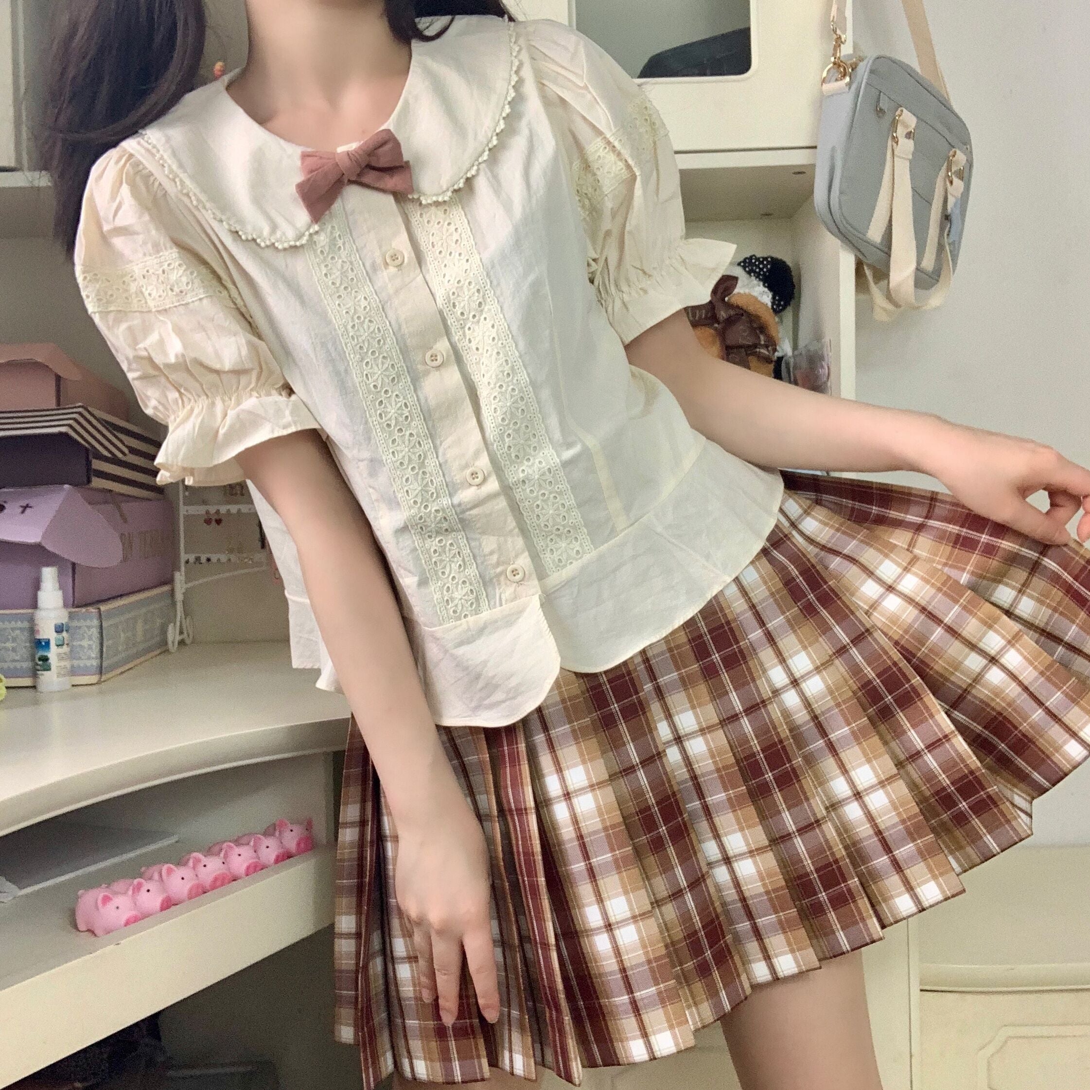 Sweet Girl Cute Bubble Sleeve Doll Collar Short-sleeved Shirt
