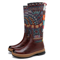 Vintage Mid-calf Boots Shoes Embroidered Boho Leather Boots