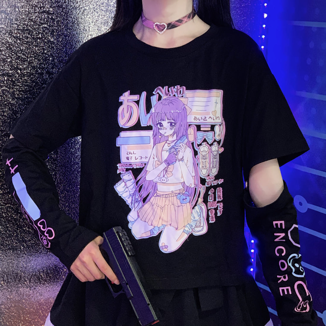 Anime Girl Hollow Out Sleeve Sweatshirt